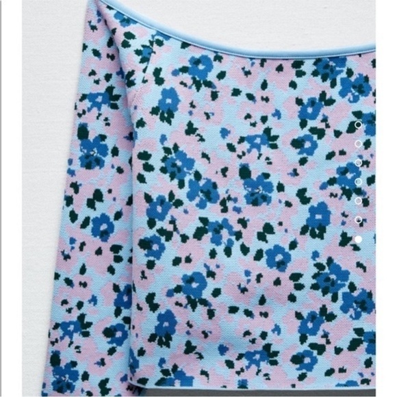 New Zara Floral Print Off The Shoulder Long Sleeve Cropped Top - Picture 12 of 16